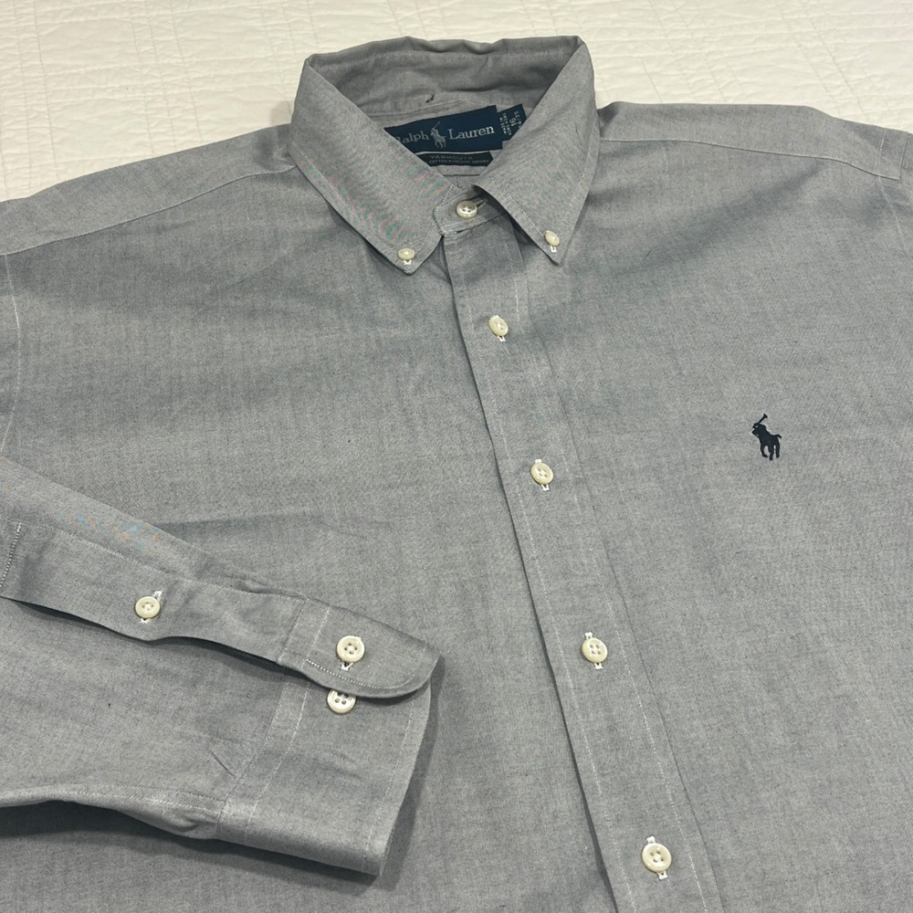 Ralph Lauren Yarmouth Grey Pinpoint Oxford Shirt Mens 16 34/35 Button Down L